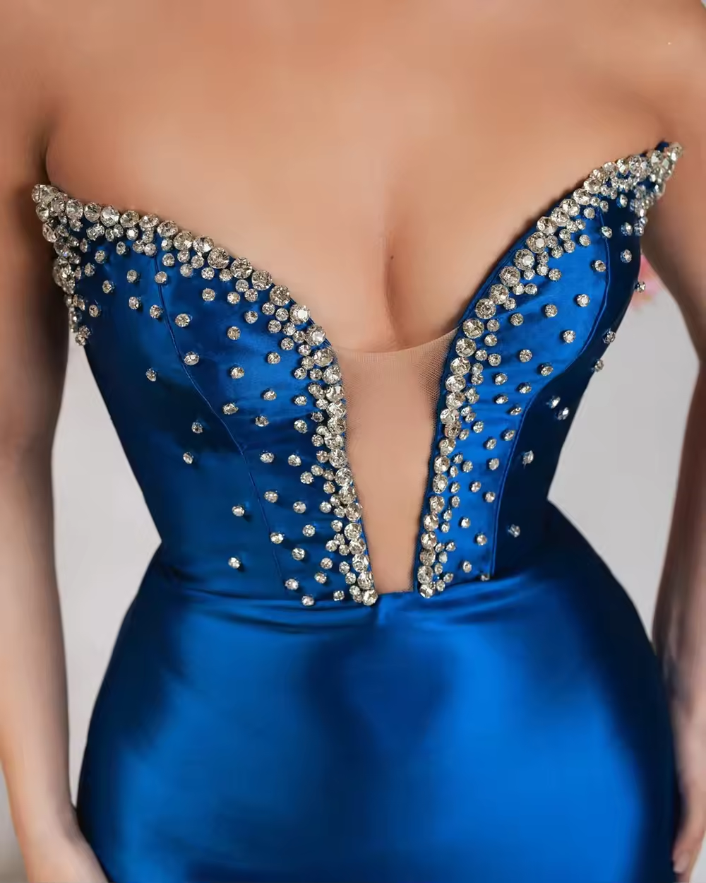 New Arrival Blue Cocktail Dress Mini Length Homecoming Gowns Sleeveless Pageant Dresses Strapless Beaded Party Gowns Short