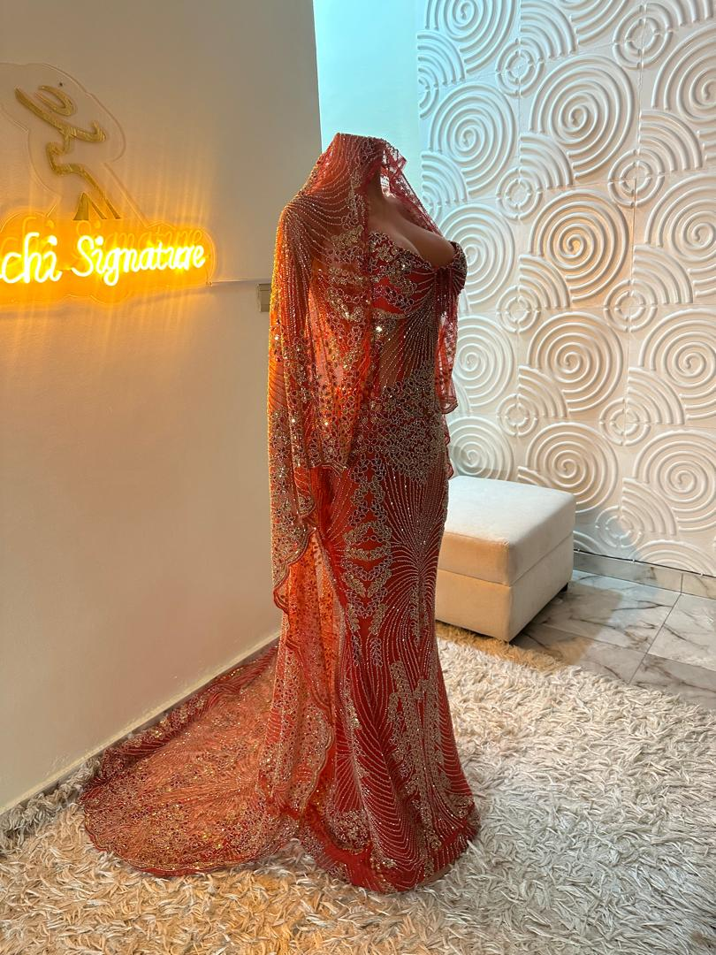 Red Mermaid Prom Dresses Long Formal Gown with Cape