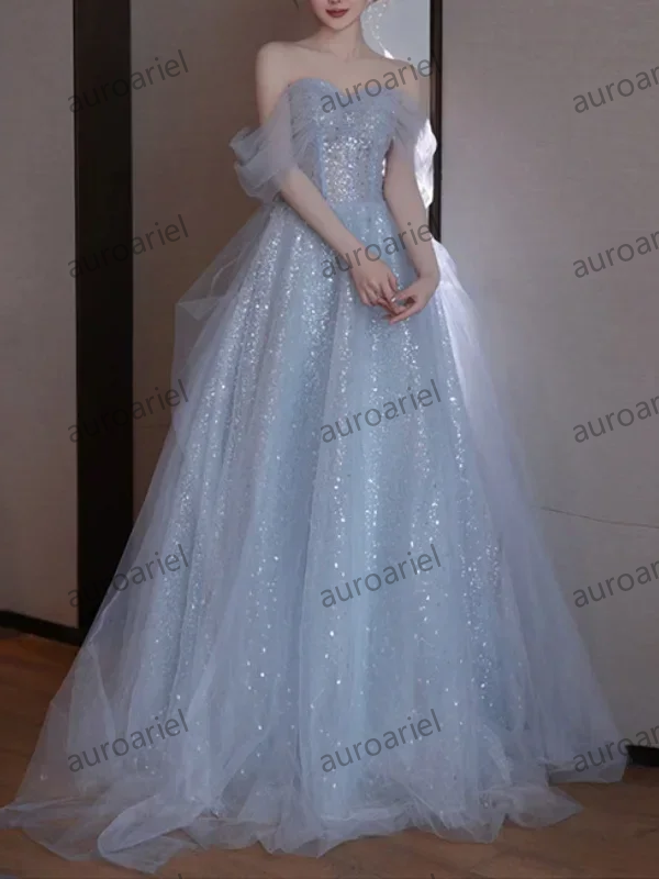 Customized Customized Blue Luxury Shinny Strapless Evening Party Dress Elegant Simple