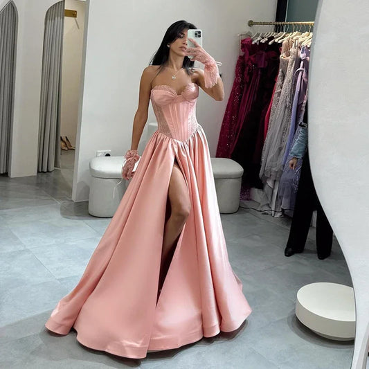 Pink Sweetheart Lace Ball Evening Dress Sexy A-line Party Dress Formal Cocktail Party Ball Dress Customized