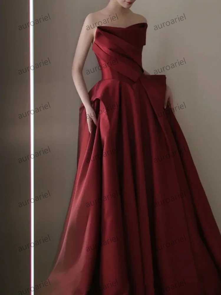Strapless Elegant Satin Simple Evening Dresses New Wedding Party Dress Luxury