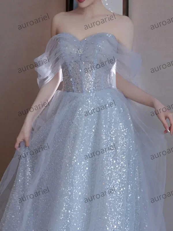 Customized Customized Blue Luxury Shinny Strapless Evening Party Dress Elegant Simple