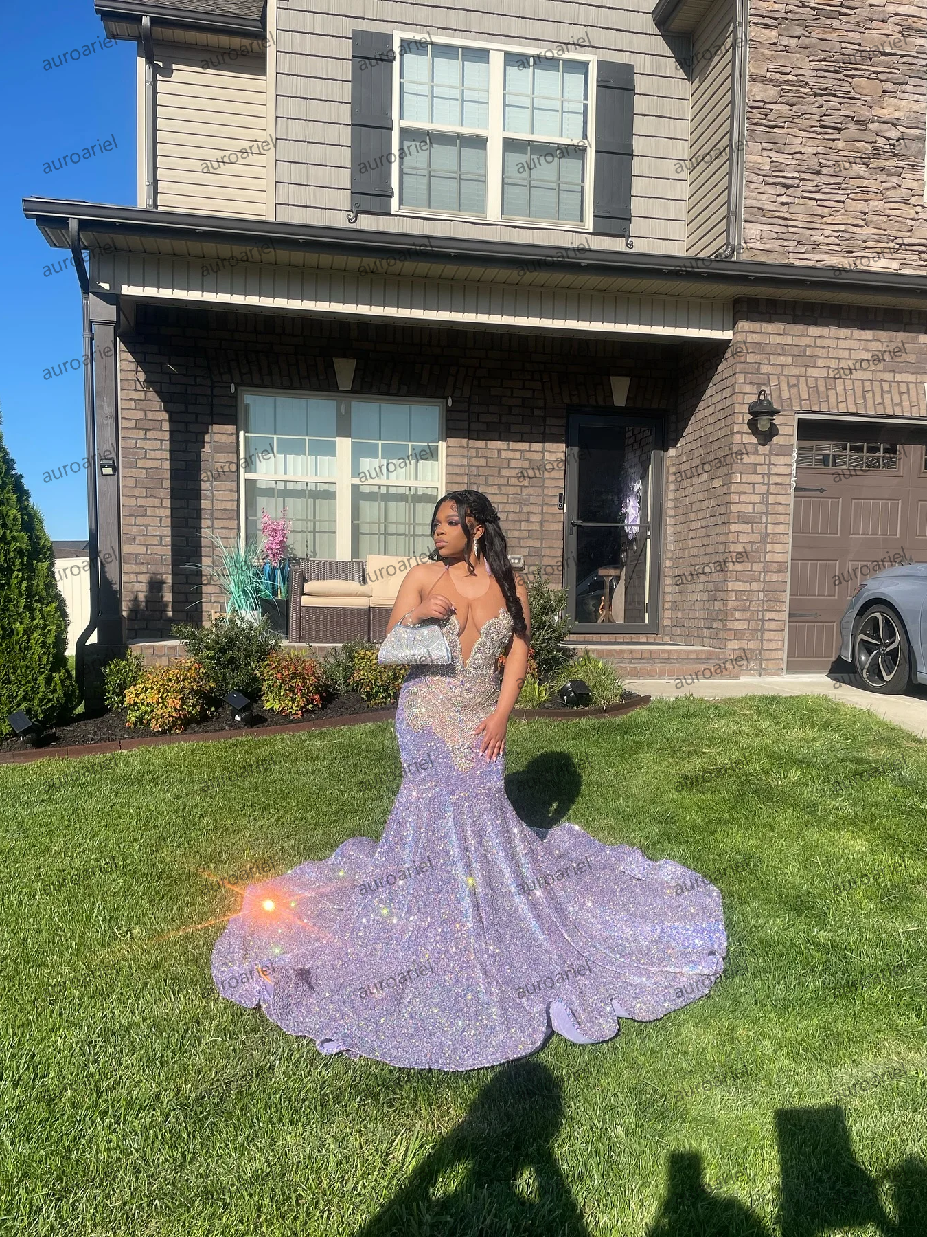 Sparkly Sequin Crystal Prom Dresses Long for Black Women Beading Sequin Mermaid Formal Evening Gowns