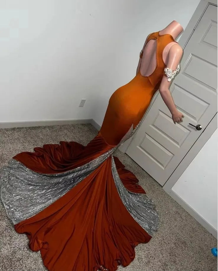 Brown Silver Evening Reception Dresses Off Shoulder Sparkly Gillter Applique Trumpet Prom Queen Gown vestido feminino Customize