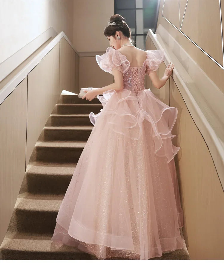 Pink Off-Shoulder Ball Gown Quinceanera Dresses Vestidos De 15 Anos Applique Formal Princess Birthday Party Customized