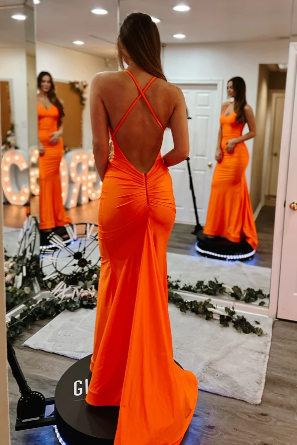 Sexy Mermaid V Neck Halter Sleeveless Backless Formal Prom Dress Evening Party Gown Bridesmaid Dress