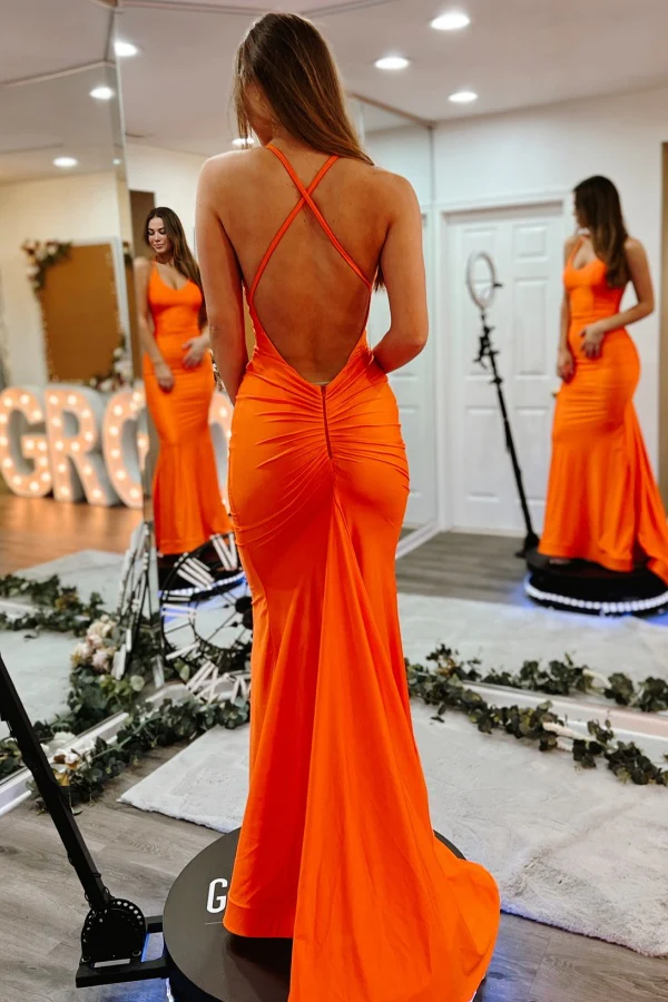 Sexy Mermaid V Neck Halter Sleeveless Backless Formal Prom Dress Evening Party Gown Bridesmaid Dress