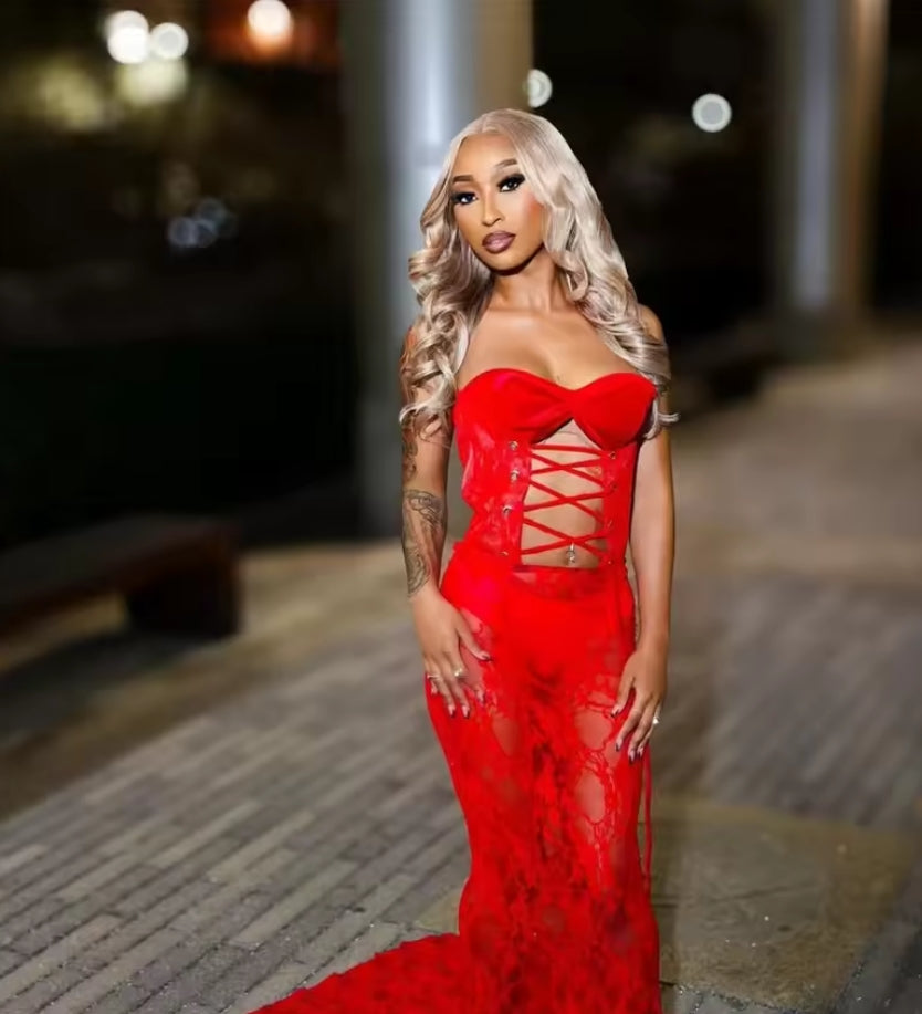 Sexy Red Sweetheart Long Prom Dresses For Black Girls 2025 Lace Birthday Luxury Dress Mermaid Party Gown Customized