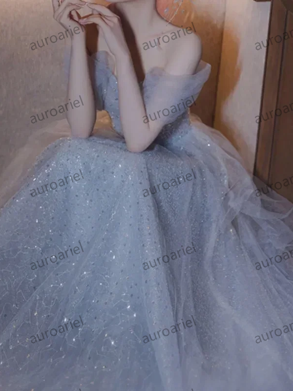 Customized Customized Blue Luxury Shinny Strapless Evening Party Dress Elegant Simple