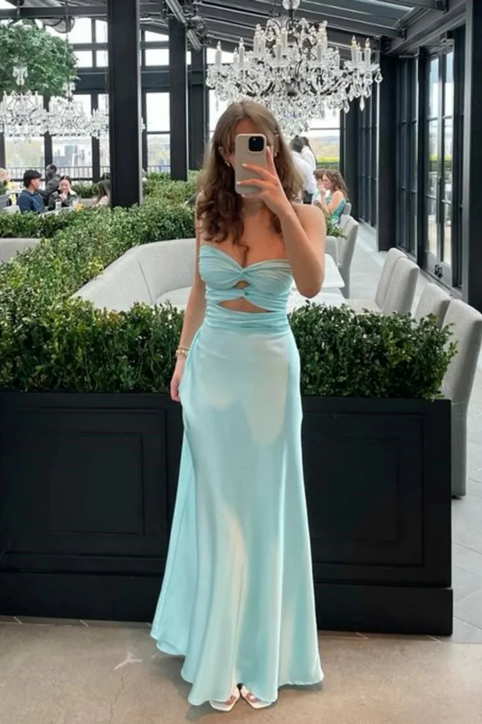 Sheath Strapless Keyhole Mint Silk Satin Prom Dress