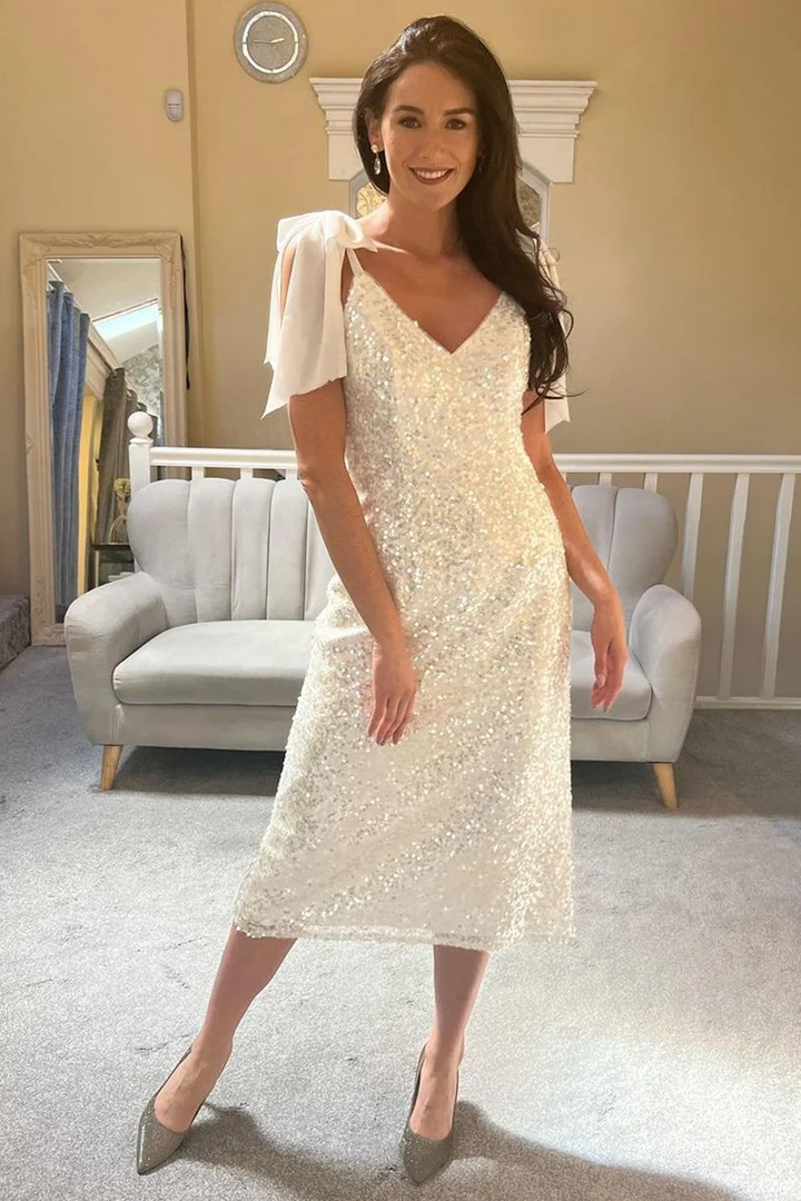 Silver Sequin Bow Strap Hen Party Dress