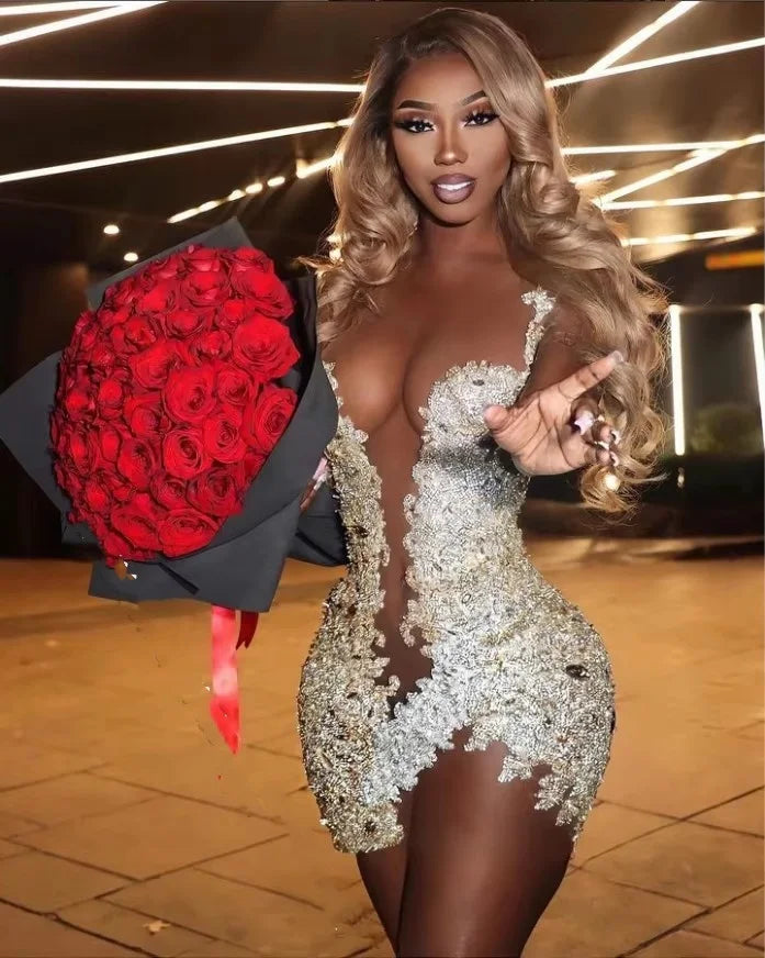 Silver White Exquisite Birthday Party Dresses 2025 African Girls Beaded Prom Dresses Sexy Short Homecoming Dresses Customized