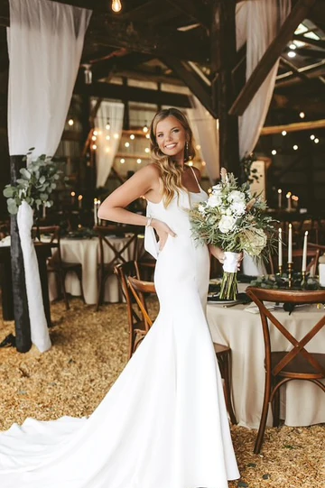 Spaghetti Straps Mermaid Sleeveless Satin Long Beach Wedding Dress