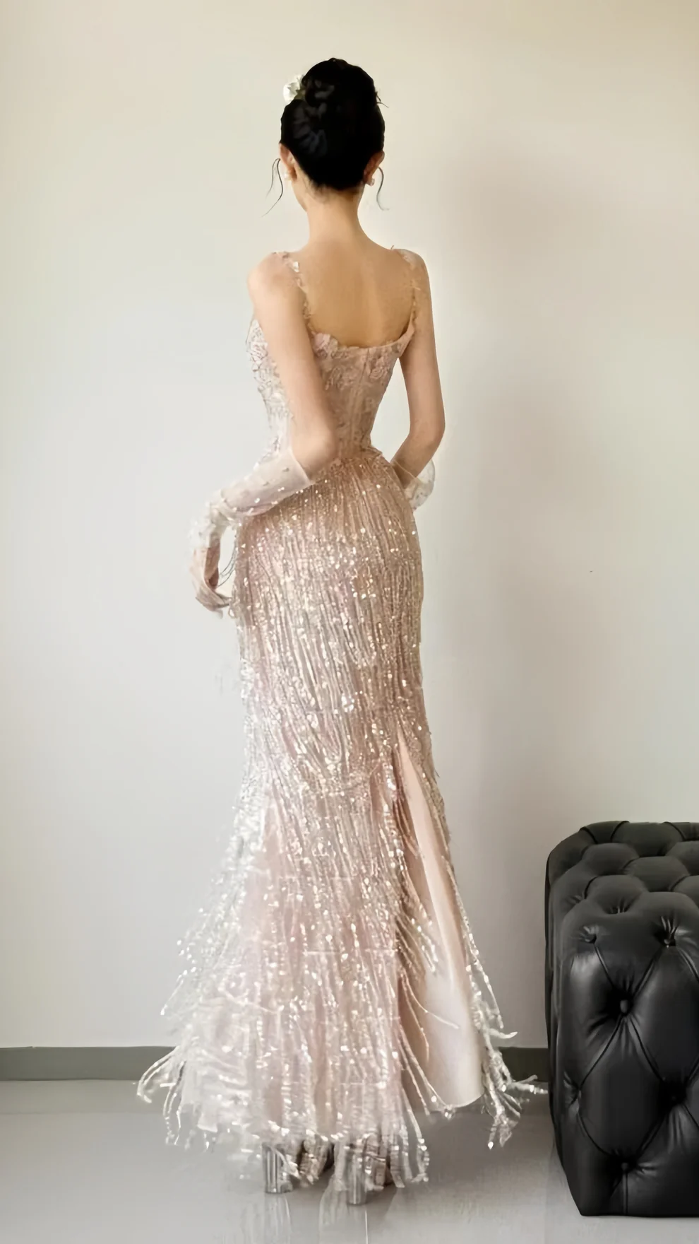 Sparkle Appliques Sheath Prom Dresses Tassel Night Dance Dress