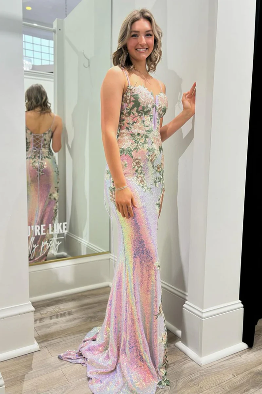 Sparkly Sweetheart Sequins Mermaid Long Prom Dresses with Appliques