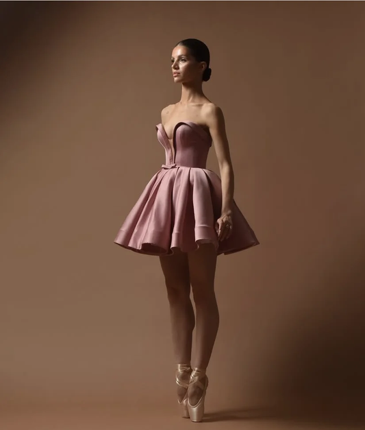 Sweet Pink Prom Dress Above Knee Length Short Party Gowns Sexy Satin Off Shoulder Princess Prom Dresses Custom Made