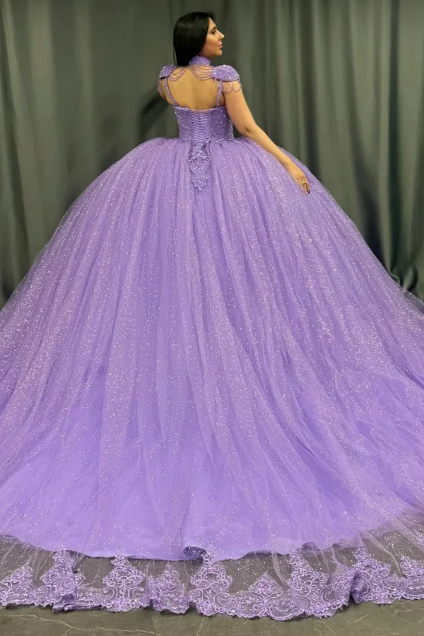 Sweetheart Spaghetti Straps Sleeveless Lilac Sweet 15 Quinceañera Dress with Beaded Appliques