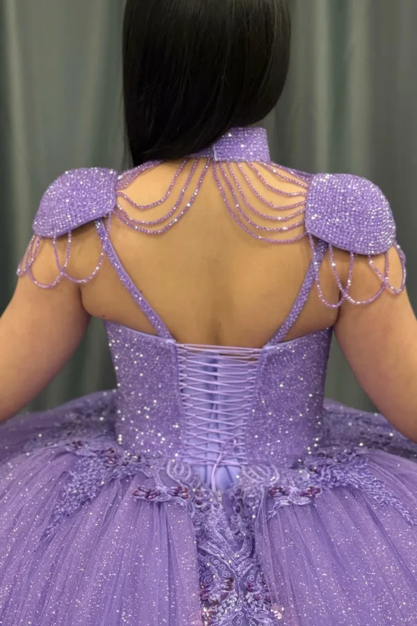 Sweetheart Spaghetti Straps Sleeveless Lilac Sweet 15 Quinceañera Dress with Beaded Appliques