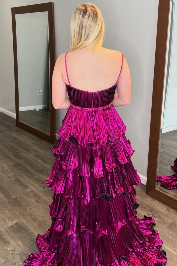 Unique A-Line Sweetheart Neck Sleeveless Pleated Ruffles Tiered Back Zipper Prom Dress Evening Formal Gown Cocktail Dress