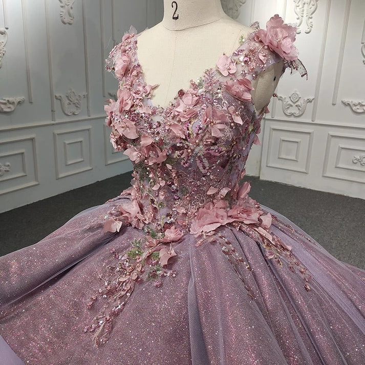V Neck Sleeveless Appliques Beaded Lilac Quinceanera Dress for Sweet 16