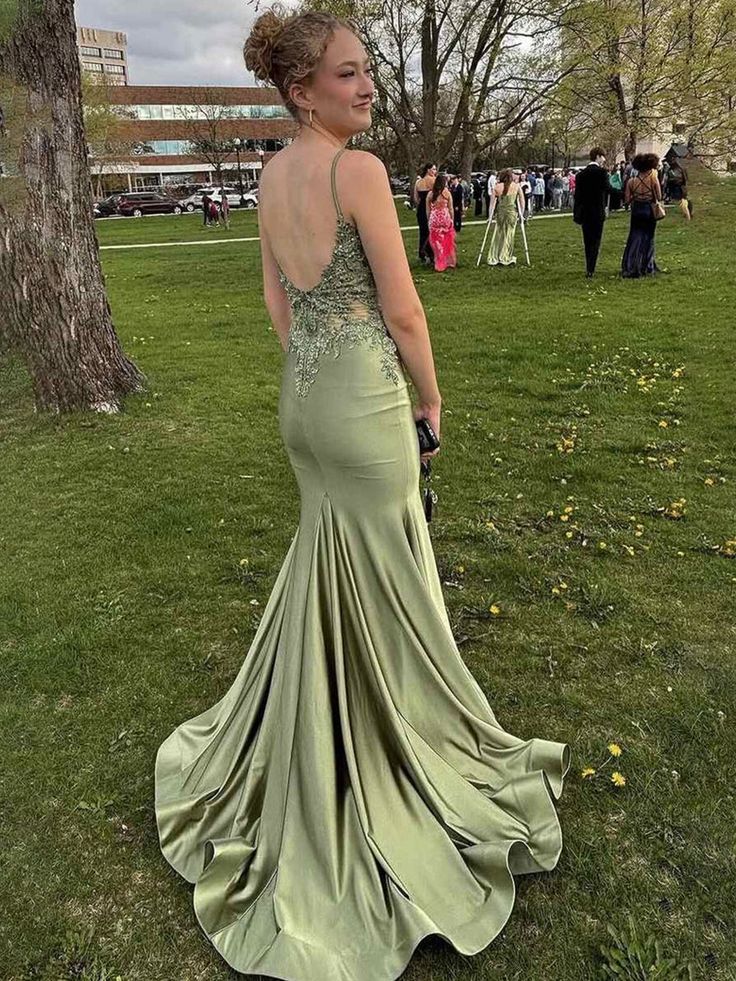 Blue V-Neck Sheer Side Trumpet Long Formal Dress