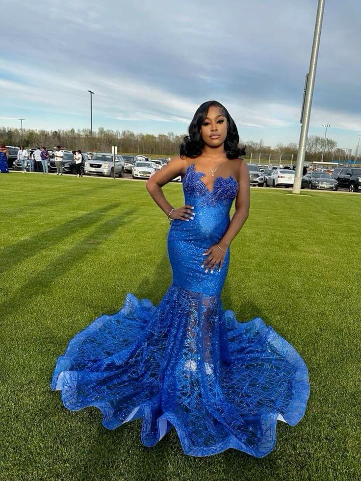 Blue Mermaid Long Party Prom Dresses Mermaid Evening Dresses
