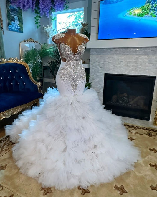 Sparky Sequin Crystal Mermaid Prom Dresses Long for Black Girls