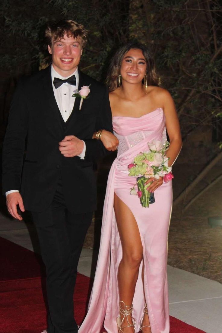 Strapless Pink High Slit Long Dress with Train