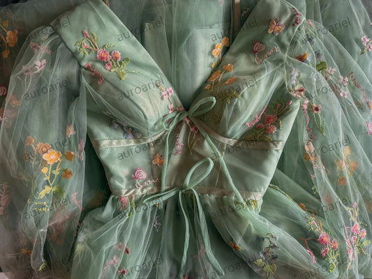 Fairycore Sage Green Forest Fairy Floral Dress Plus Size Prom Corset Dress