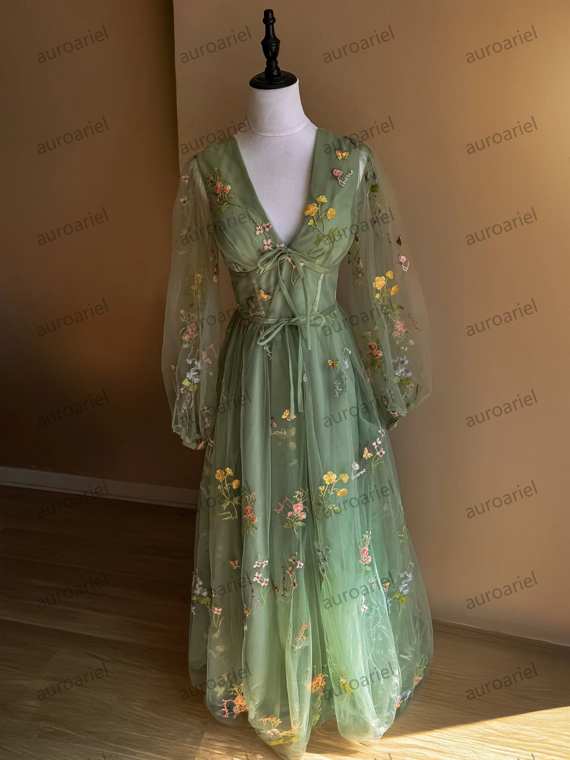 Fairycore Sage Green Forest Fairy Floral Dress Plus Size Prom Corset Dress
