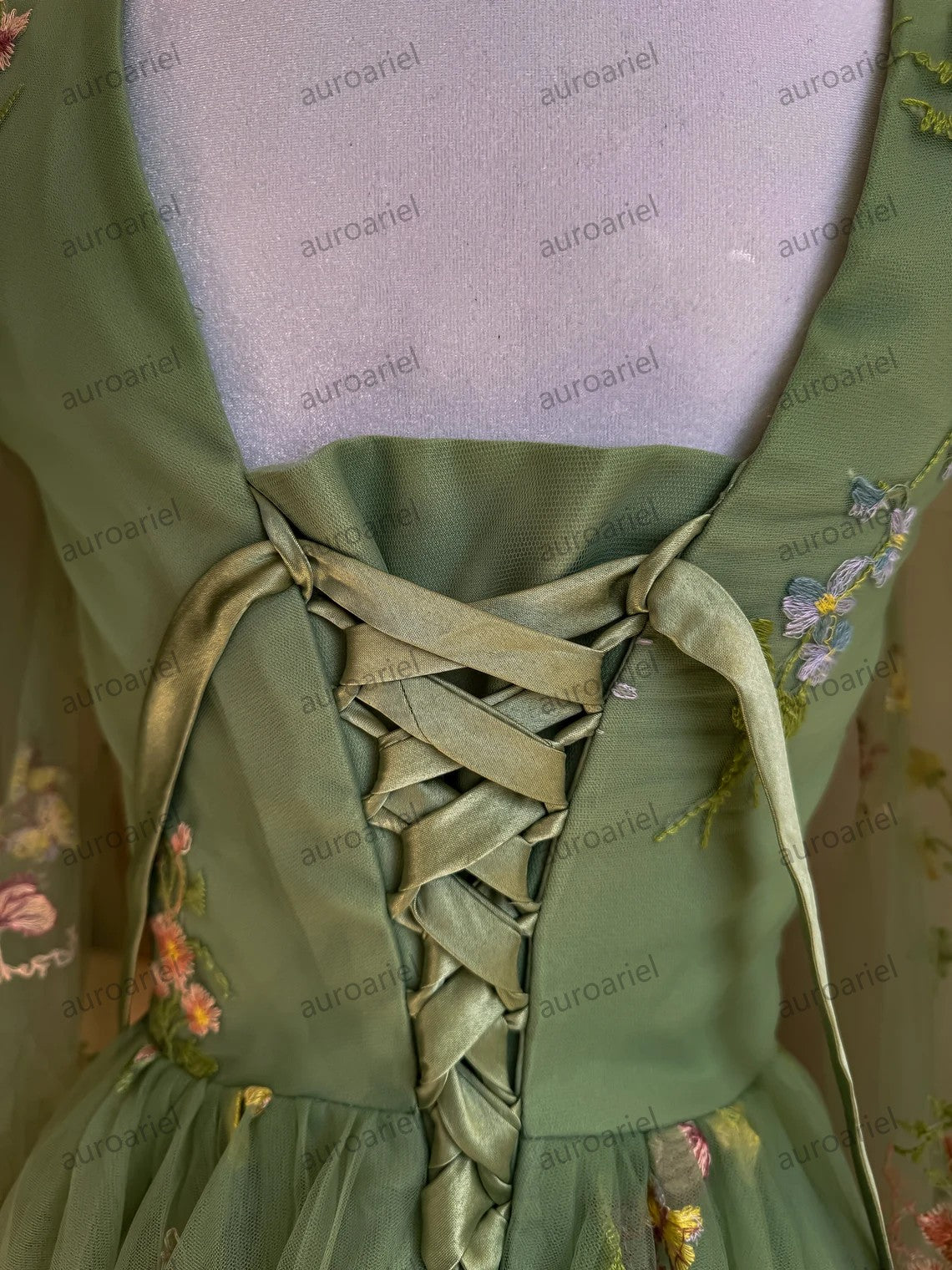 Fairycore Sage Green Forest Fairy Floral Dress Plus Size Prom Corset Dress