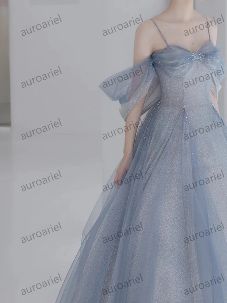 Fairy Blue Prom Gown,Straps Prom Dress,Long Prom Dress,Evening Gown,Princess Dress,Graduation Dress,Charming Lace Prom Dress,Gifts For Her