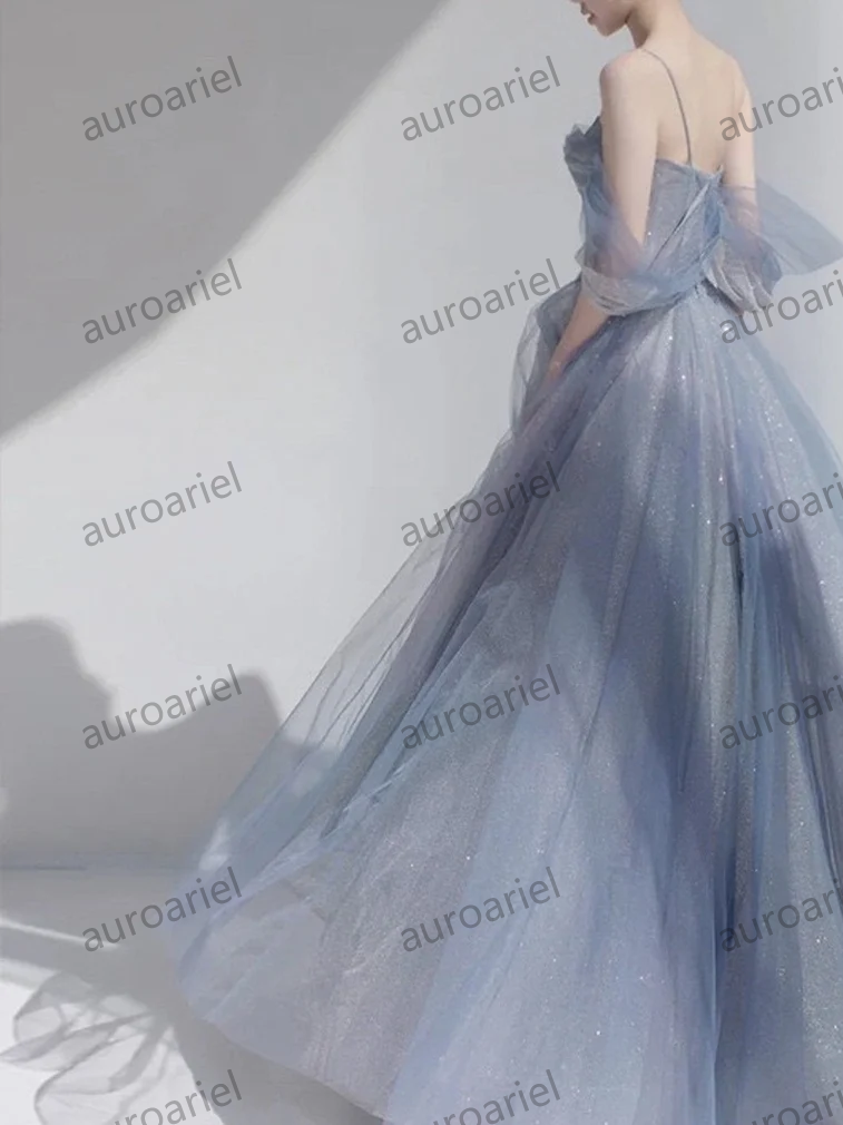 Fairy Blue Prom Gown,Straps Prom Dress,Long Prom Dress,Evening Gown,Princess Dress,Graduation Dress,Charming Lace Prom Dress,Gifts For Her