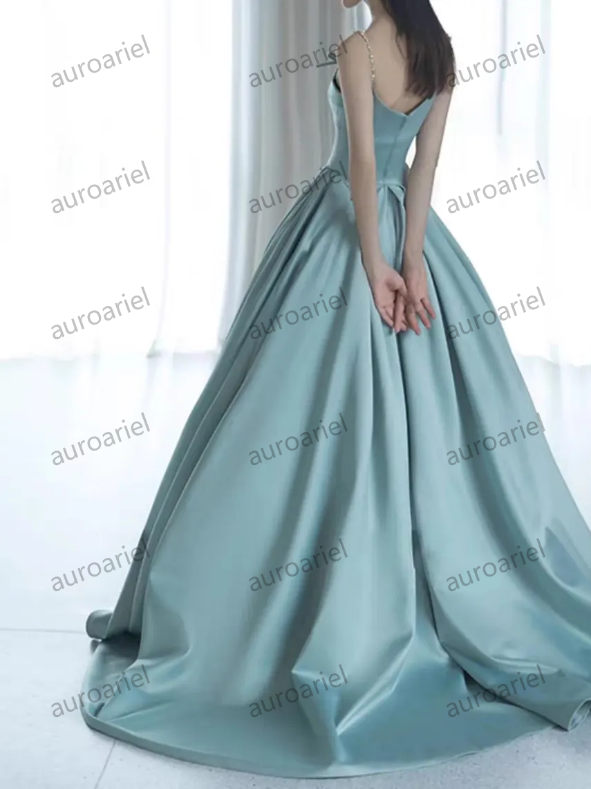 Elegant Pearl Satin Spaghetti Strap Prom Dress, Prom Dress, Cocktail Party Dress, Evening Party Dress, Long Ball Gown, Birthday Prom Dress