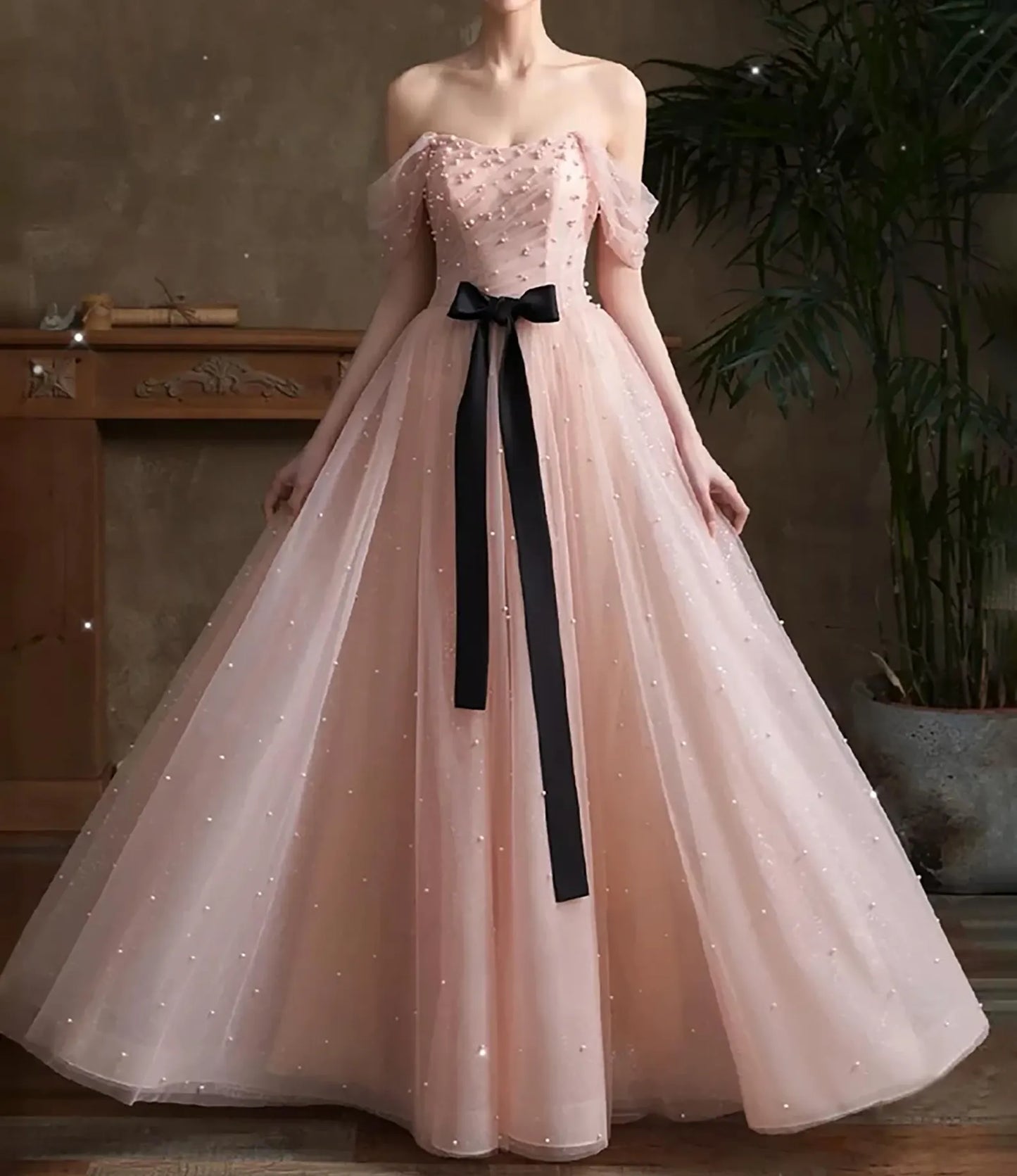 Fairy Pink Off Shoulder Prom Dress, Tulle Dress, Cocktail Dress, Evening Dress, Princess Dress, Birthday Dress, Prom Dress, Party Dress