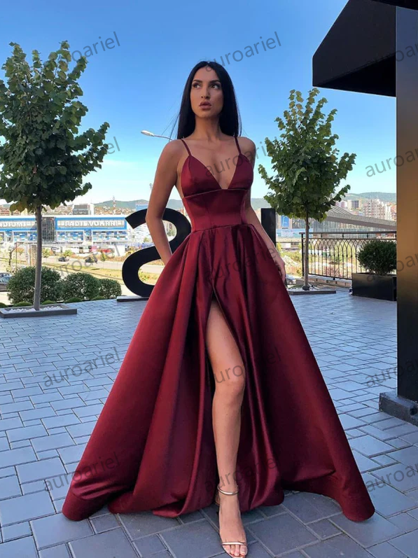 Pink Sweetheart Spaghetti Strap Prom Dress with Split Design