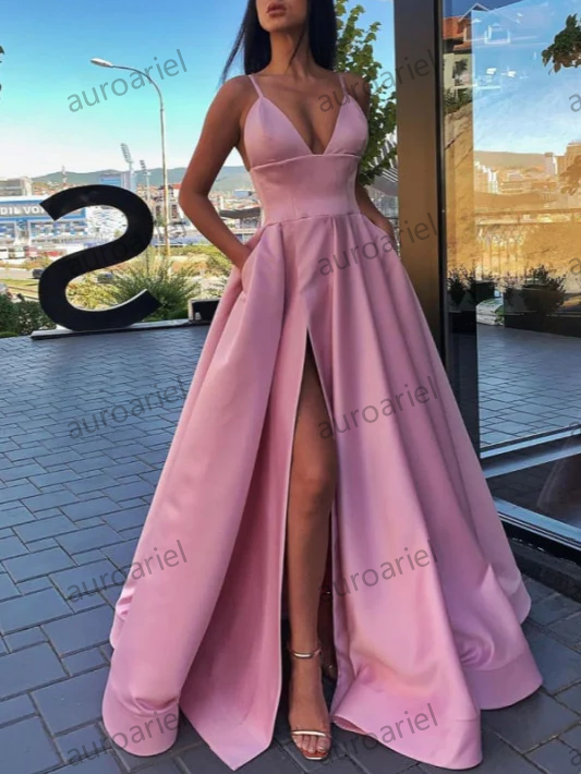 Pink Sweetheart Spaghetti Strap Prom Dress with Split Design