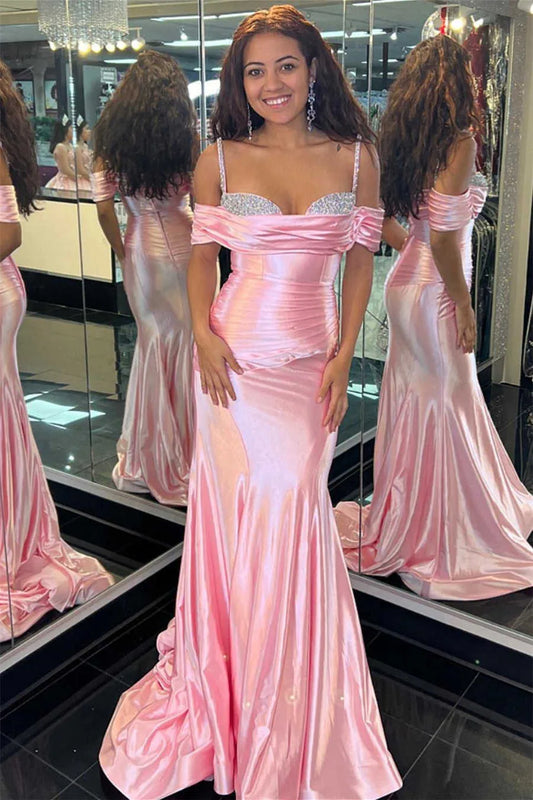 Long Mermaid Spaghetti Straps Sweetheart Satin Prom Dresses