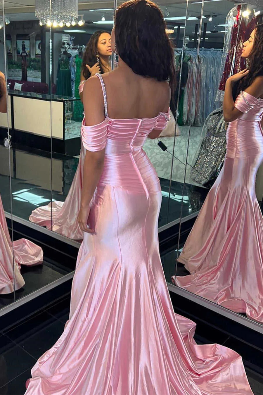 Long Mermaid Spaghetti Straps Sweetheart Satin Prom Dresses