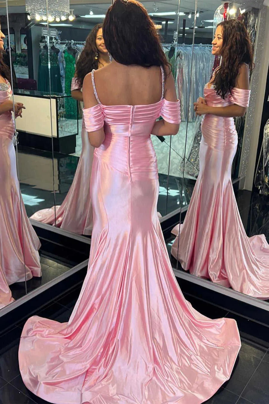 Long Mermaid Spaghetti Straps Sweetheart Satin Prom Dresses