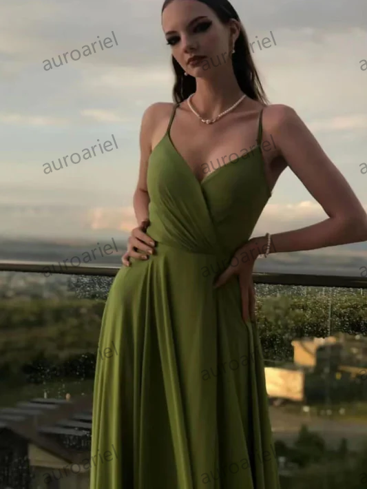Sleeveless Spaghetti-Strap Long Chiffon A-Line Prom Dress