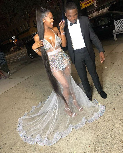 Black Girl African Girl Prom Gowns Evening Formal Dresses Shiny Evening Dress