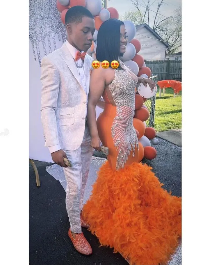 Silver Diamond Orange African Evening Dress Sparkly Crystal Ruffles Skirt Prom Birthday Gown black girl