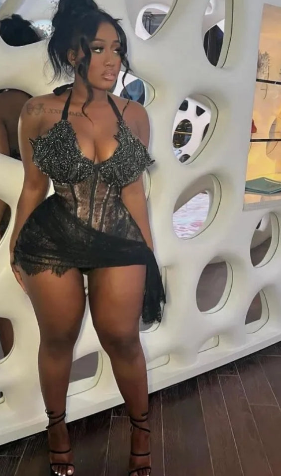 Sexy Lace Mini Prom Dresses For Women Halter Sleeveless Rhinestone Black Girls Short Birthday Dress Party Gowns