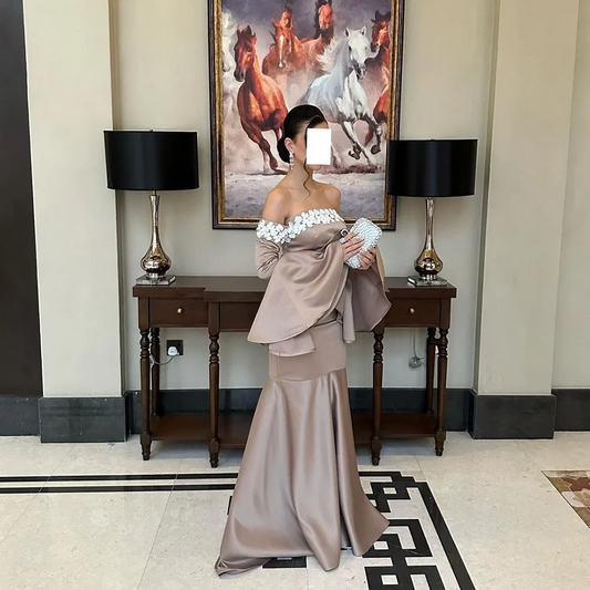 Mermaid Prom Dresses Long Sleeve Formal Evening Gowns Lace Satin Party Gown