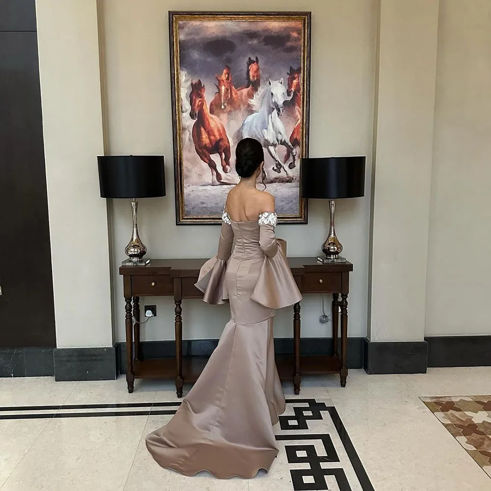 Mermaid Prom Dresses Long Sleeve Formal Evening Gowns Lace Satin Party Gown