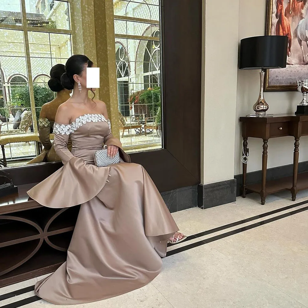 Mermaid Prom Dresses Long Sleeve Formal Evening Gowns Lace Satin Party Gown