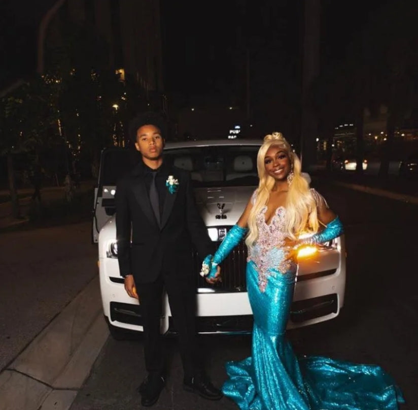 Sparkling Mermaid Prom Dress Luxury Diamond Applique Beaded Black Girls Birthday Party