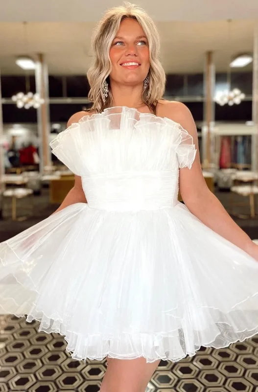 Strapless Organza Prom Dresses Elegant Sleeveless Evening Dress