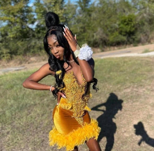 Luxury Gold Diamante Short Homecoming Party Dress Glitter Beaded Feather Black Teenage Birthday Queen Dress